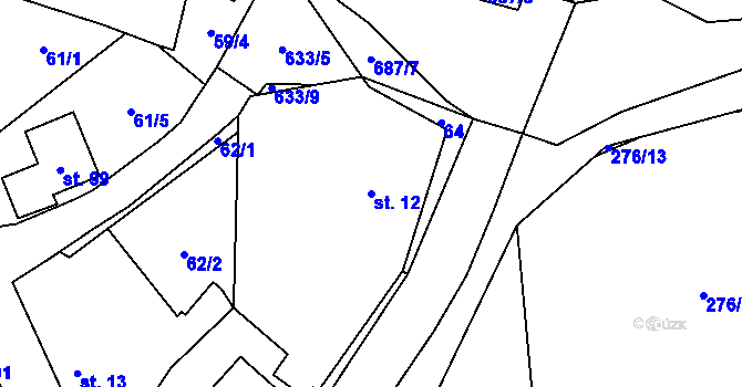 Parcela st. 12 v KÚ Libeř, Katastrální mapa