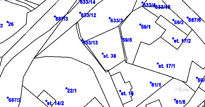 Parcela st. 38 v KÚ Libeř, Katastrální mapa