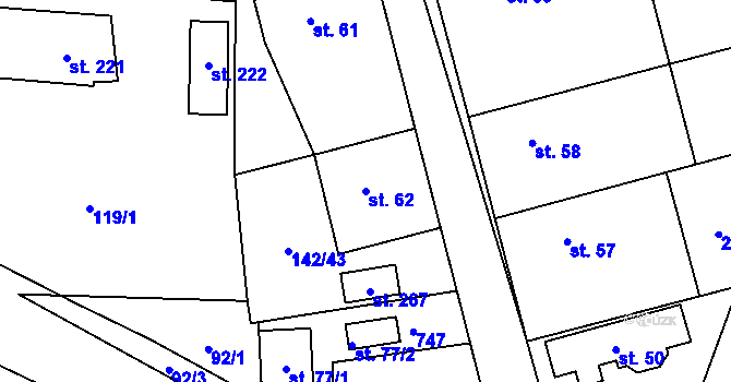Parcela st. 62 v KÚ Libeř, Katastrální mapa
