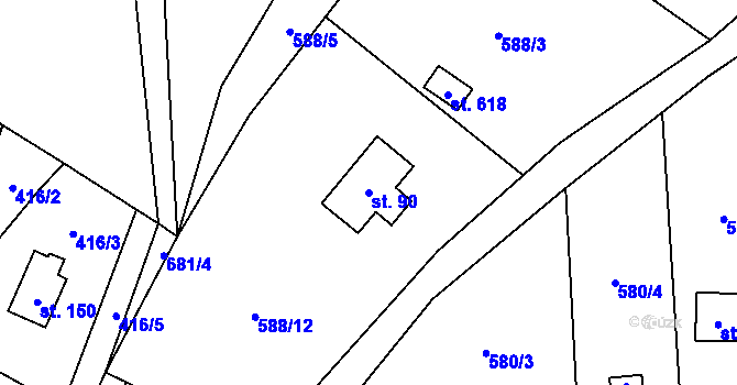 Parcela st. 90 v KÚ Libeř, Katastrální mapa