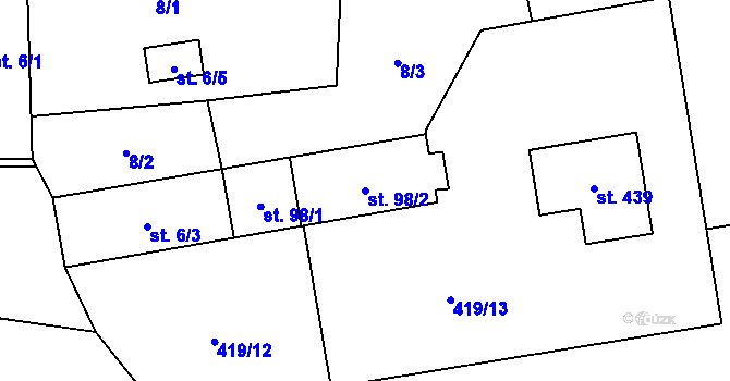Parcela st. 98/2 v KÚ Libeř, Katastrální mapa