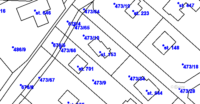 Parcela st. 153 v KÚ Libeř, Katastrální mapa