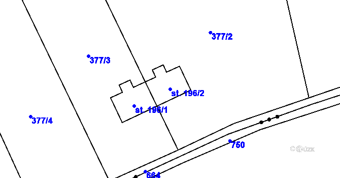 Parcela st. 196/2 v KÚ Libeř, Katastrální mapa