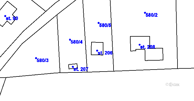 Parcela st. 206 v KÚ Libeř, Katastrální mapa