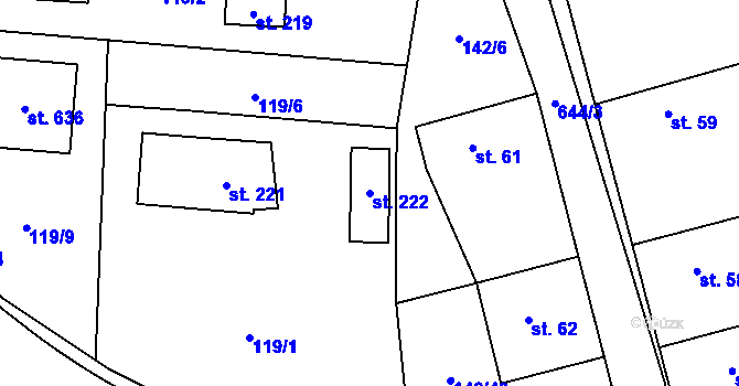 Parcela st. 222 v KÚ Libeř, Katastrální mapa