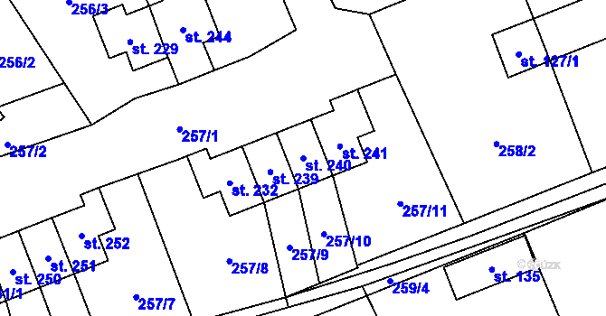 Parcela st. 240 v KÚ Libeř, Katastrální mapa