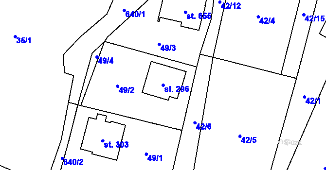 Parcela st. 296 v KÚ Libeř, Katastrální mapa