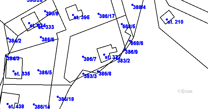 Parcela st. 332 v KÚ Libeř, Katastrální mapa