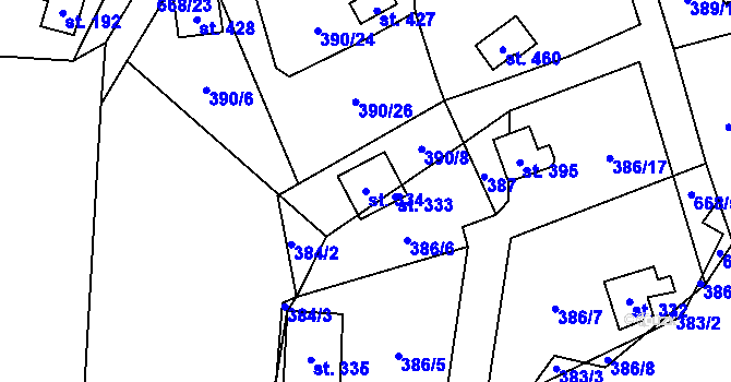Parcela st. 334 v KÚ Libeř, Katastrální mapa