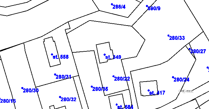 Parcela st. 349 v KÚ Libeř, Katastrální mapa