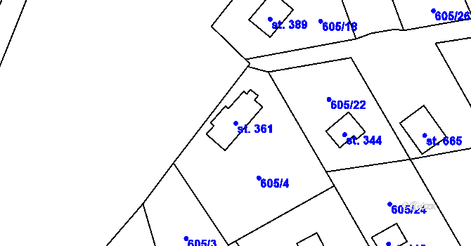 Parcela st. 361 v KÚ Libeř, Katastrální mapa