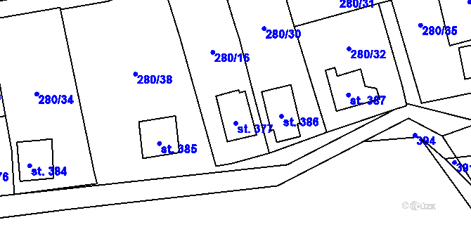 Parcela st. 377 v KÚ Libeř, Katastrální mapa
