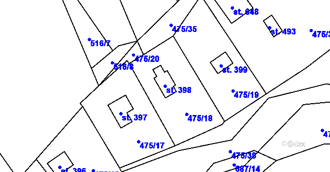 Parcela st. 398 v KÚ Libeř, Katastrální mapa
