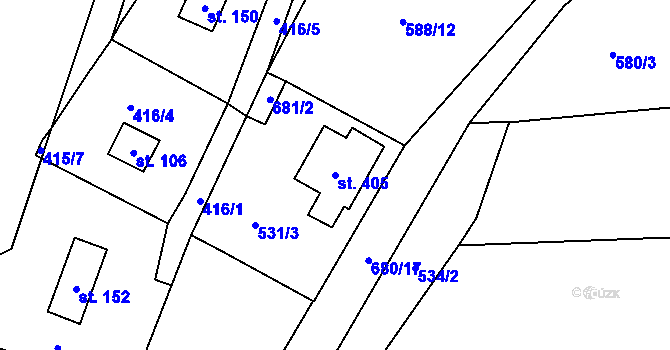 Parcela st. 405 v KÚ Libeř, Katastrální mapa