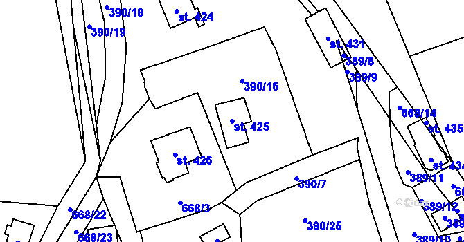 Parcela st. 425 v KÚ Libeř, Katastrální mapa