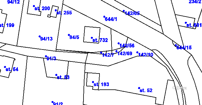 Parcela st. 142/7 v KÚ Libeř, Katastrální mapa