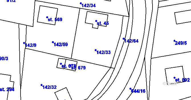 Parcela st. 142/33 v KÚ Libeř, Katastrální mapa