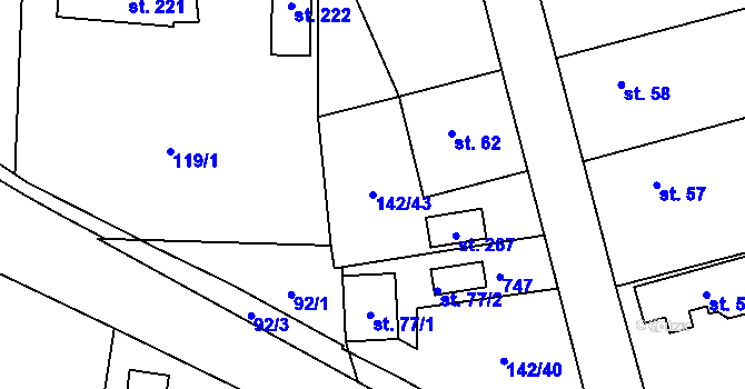 Parcela st. 142/43 v KÚ Libeř, Katastrální mapa
