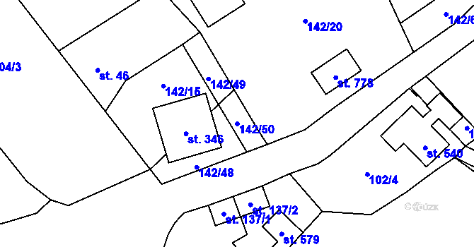 Parcela st. 142/50 v KÚ Libeř, Katastrální mapa