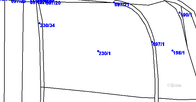 Parcela st. 230/1 v KÚ Libeř, Katastrální mapa