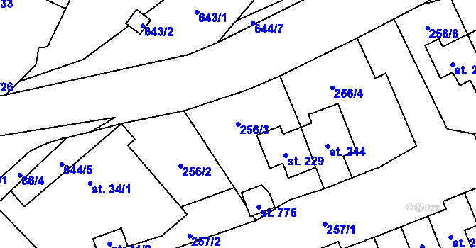 Parcela st. 256/3 v KÚ Libeř, Katastrální mapa