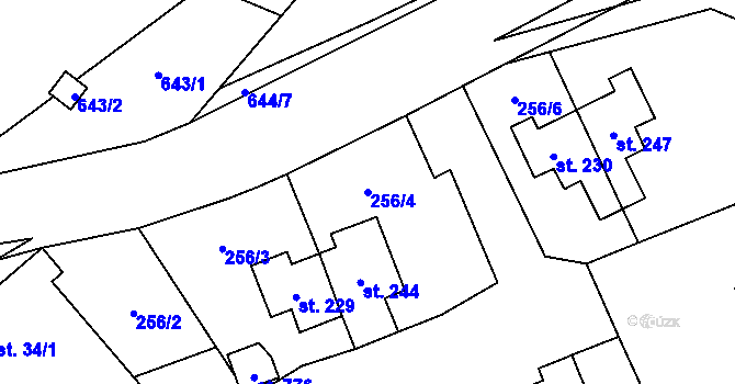 Parcela st. 256/4 v KÚ Libeř, Katastrální mapa