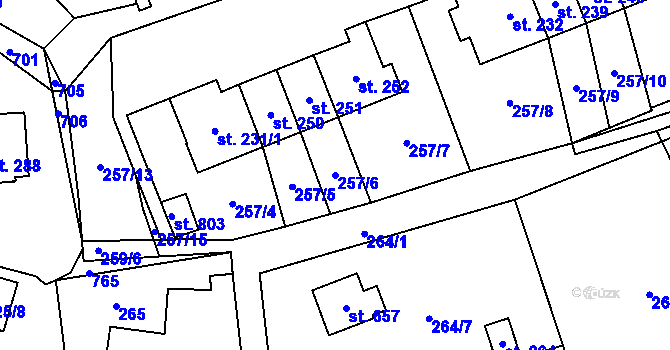 Parcela st. 257/6 v KÚ Libeř, Katastrální mapa