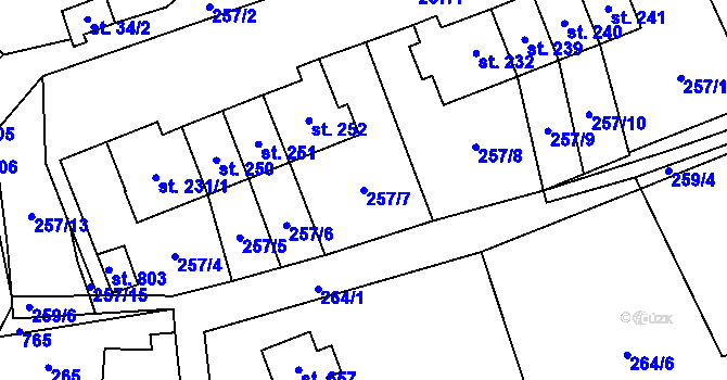 Parcela st. 257/7 v KÚ Libeř, Katastrální mapa