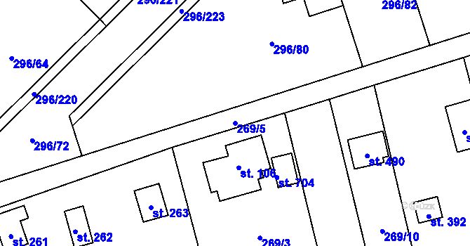 Parcela st. 269/5 v KÚ Libeř, Katastrální mapa