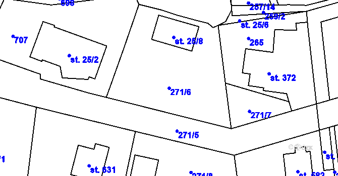 Parcela st. 271/6 v KÚ Libeř, Katastrální mapa