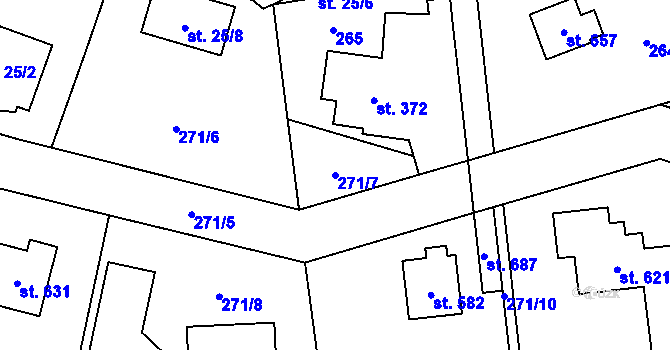 Parcela st. 271/7 v KÚ Libeř, Katastrální mapa