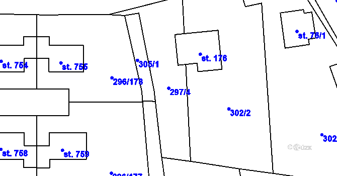 Parcela st. 297/4 v KÚ Libeř, Katastrální mapa