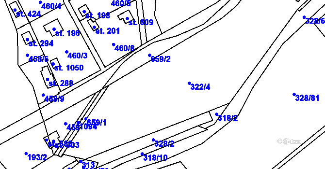 Parcela st. 322 v KÚ Libeř, Katastrální mapa