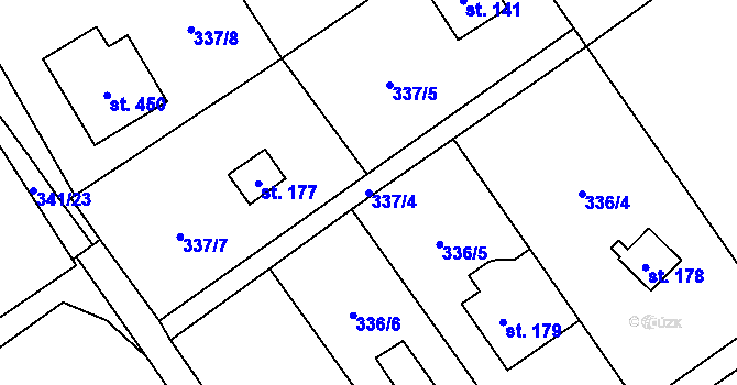 Parcela st. 337/4 v KÚ Libeř, Katastrální mapa