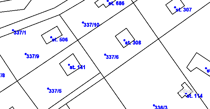Parcela st. 337/6 v KÚ Libeř, Katastrální mapa