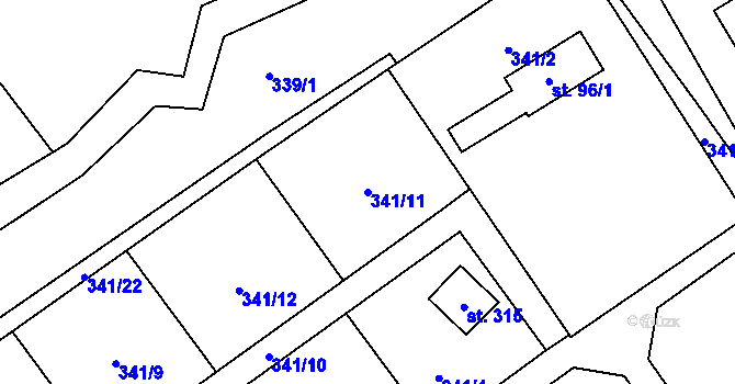 Parcela st. 341/11 v KÚ Libeř, Katastrální mapa