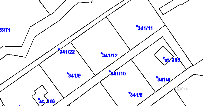 Parcela st. 341/12 v KÚ Libeř, Katastrální mapa