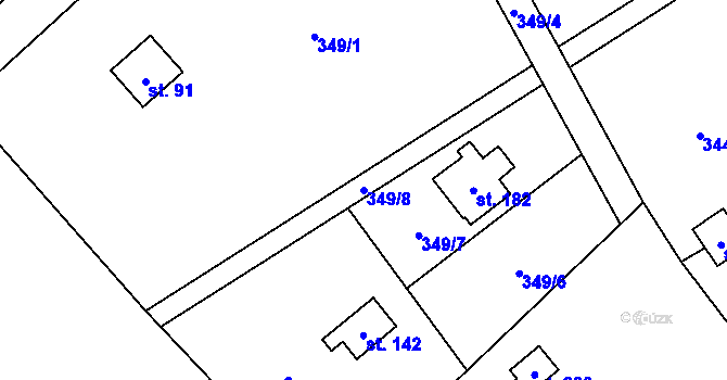 Parcela st. 349/8 v KÚ Libeř, Katastrální mapa