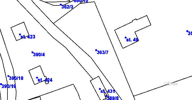 Parcela st. 363/7 v KÚ Libeř, Katastrální mapa