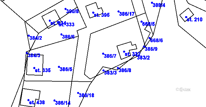 Parcela st. 386/7 v KÚ Libeř, Katastrální mapa