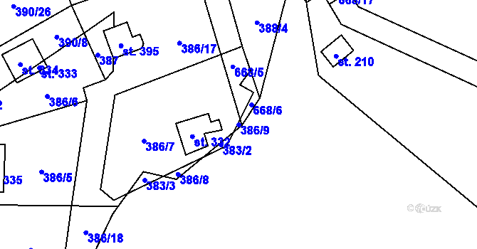 Parcela st. 386/9 v KÚ Libeř, Katastrální mapa