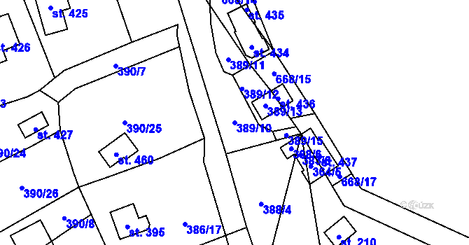 Parcela st. 389/10 v KÚ Libeř, Katastrální mapa