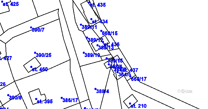 Parcela st. 389/14 v KÚ Libeř, Katastrální mapa