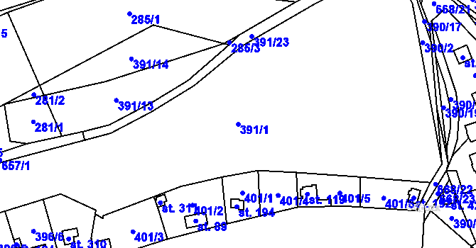 Parcela st. 391/1 v KÚ Libeř, Katastrální mapa