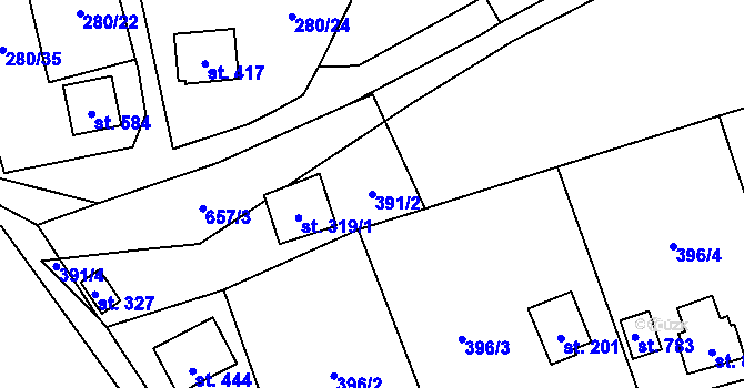 Parcela st. 391/2 v KÚ Libeř, Katastrální mapa