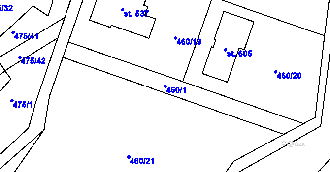 Parcela st. 460/1 v KÚ Libeř, Katastrální mapa