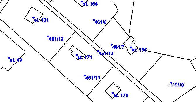 Parcela st. 461/13 v KÚ Libeř, Katastrální mapa