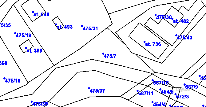 Parcela st. 475/7 v KÚ Libeř, Katastrální mapa