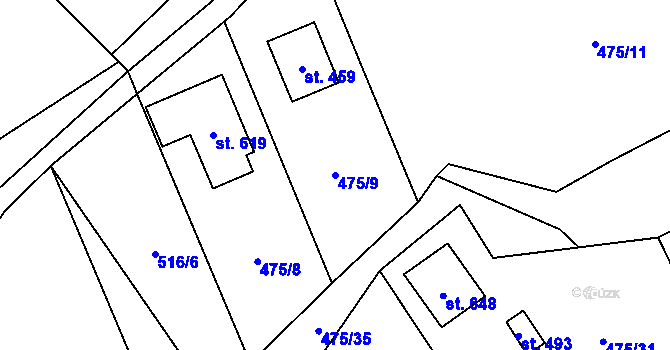 Parcela st. 475/9 v KÚ Libeř, Katastrální mapa