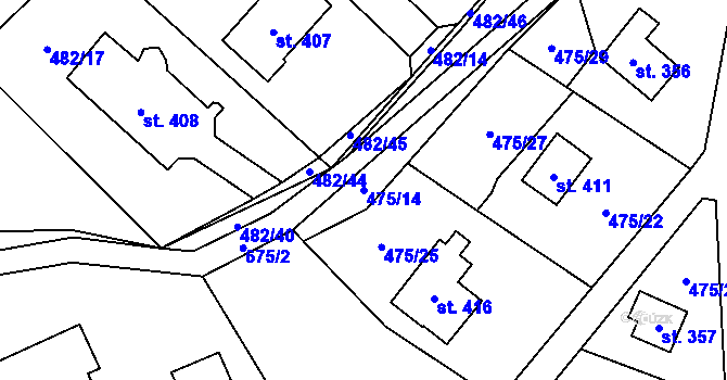 Parcela st. 475/14 v KÚ Libeř, Katastrální mapa